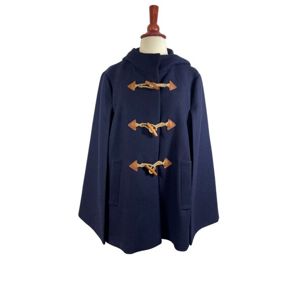 J CREW Toggle Closure Wool Cashmere Cape Coat Dark Navy in Size S/M - Picture 3 of 9
